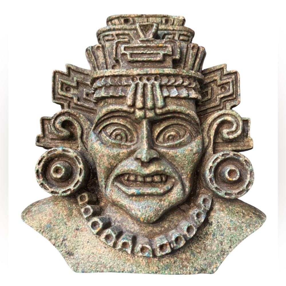 Vintage Carved Aztec Mayan  Inca warrior Wall Hanging crushed malachite stone